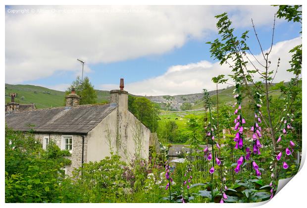 Malham Cove Cottage and Landscape  Print by Alison Chambers