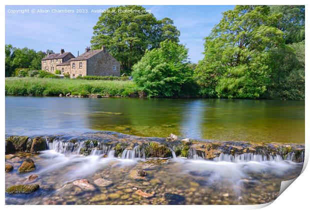 River Wharfe Cottages Linton Print by Alison Chambers