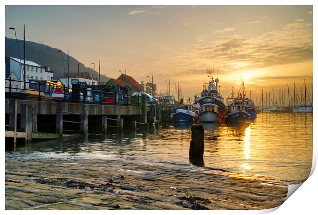Scarborough Harbour Sunrise Print by Alison Chambers