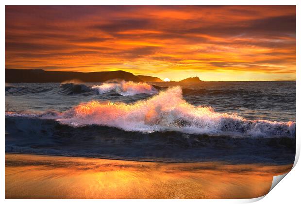 Fistral Beach Sunset Waves Print by Alison Chambers