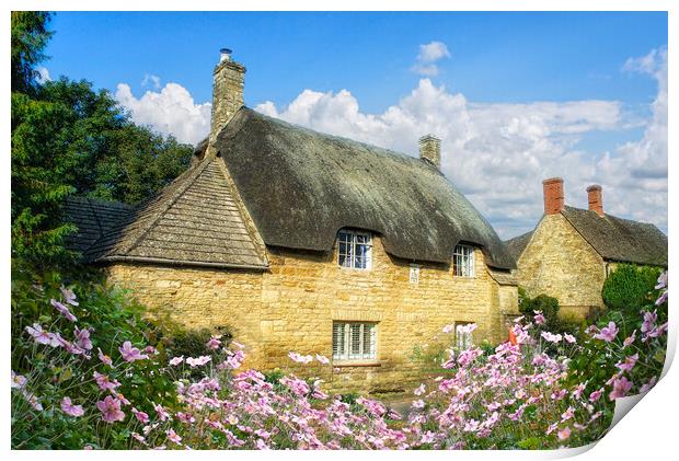 English Thatched Cottage Print by Alison Chambers