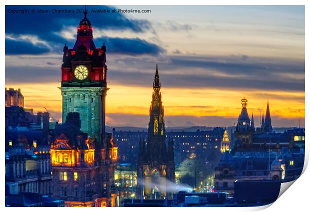 Edinburgh Skyline Print by Alison Chambers