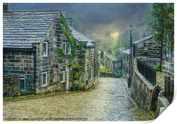 Heptonstall Village  Watercolour  Print by Alison Chambers