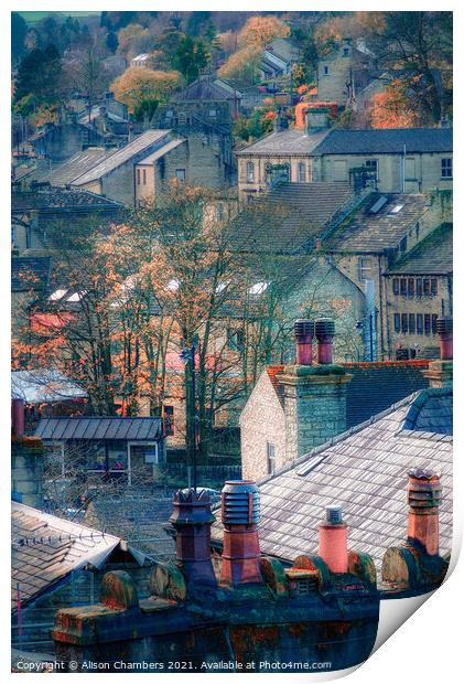 Holmfirth Rooftops and Chimney Pots  Print by Alison Chambers