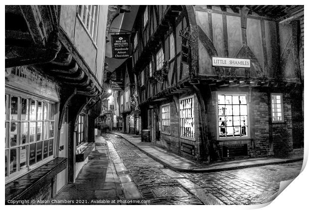 York Shambles in Black and White Print by Alison Chambers