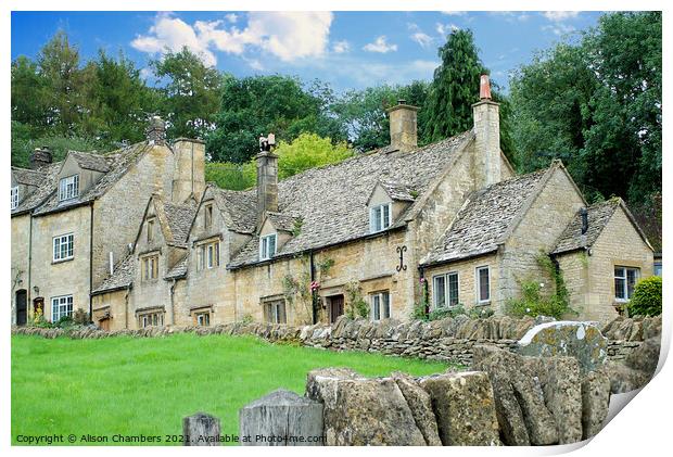 Snowshill Cottages Print by Alison Chambers