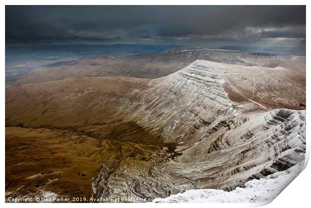 Dark clouds over Cribyn, Brecon Beacons Print by Neil Parker