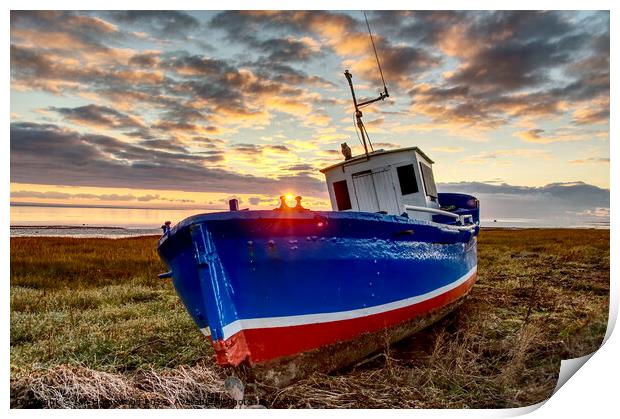 Fishing boat at sunset Print by Ian Homewood
