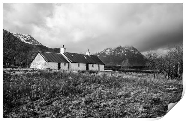 Blackrock Cottage in Winter, Glencoe Print by Ian Homewood
