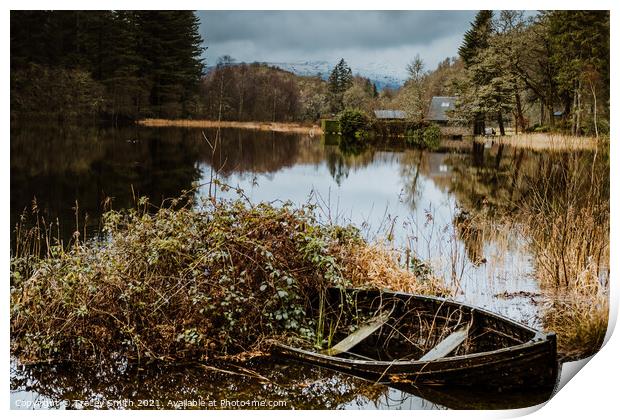 The Abandoned Boat at Loch Ard, The Trossachs Print by Tracey Smith