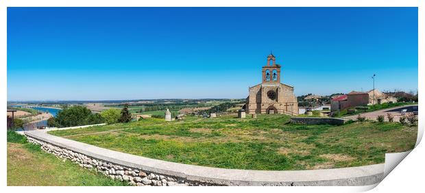 panoramic of a stone church in Castilian village in Spain Print by David Galindo