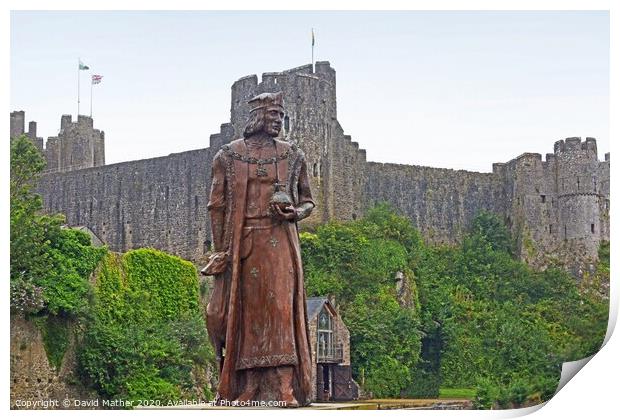 Henry Tudor statue at Pembroke Castle, South Wales Print by David Mather