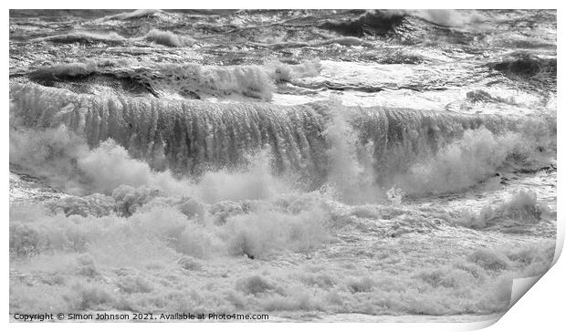 Breaking Wave  Porthlevan cornwall Print by Simon Johnson