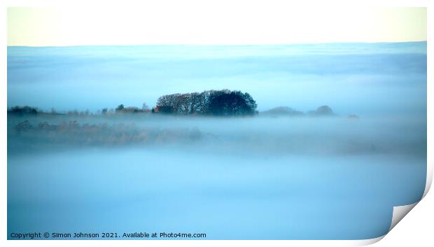Cotswold Inversion and morning mist Print by Simon Johnson