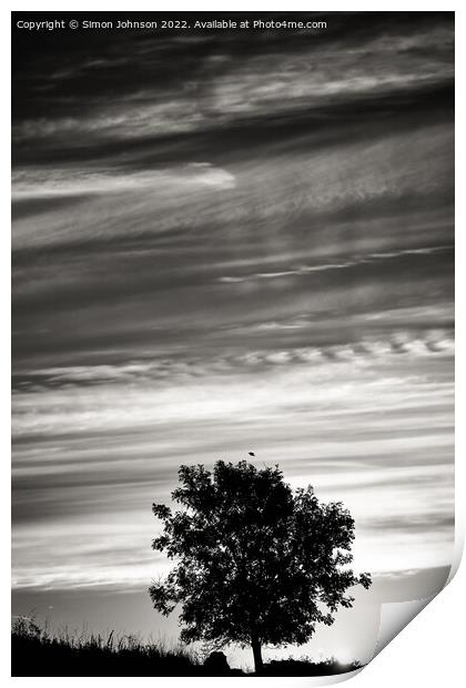 Tree silhouette and cloudscape Print by Simon Johnson