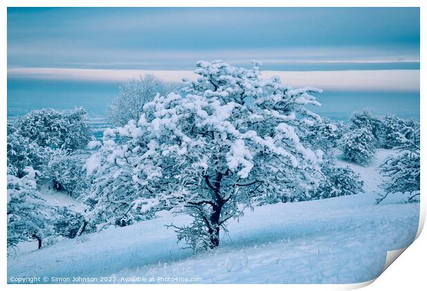 A snow covered landscape Print by Simon Johnson