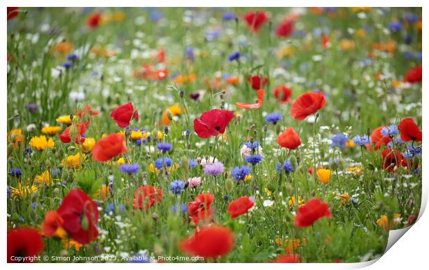 poppy and wild flower meadow field Print by Simon Johnson