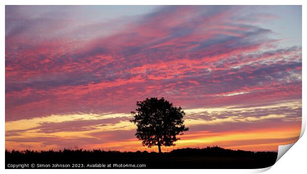 tree silhouette sunrise Print by Simon Johnson
