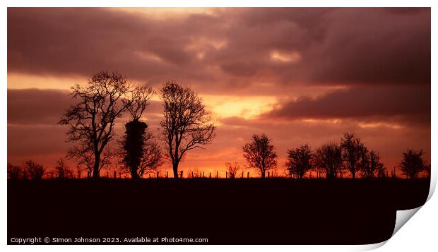 Tree silhouette at sunrise Print by Simon Johnson