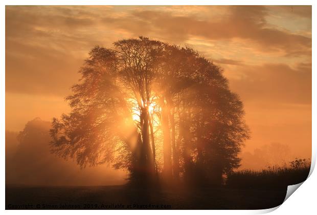 Misty Sunrise Print by Simon Johnson