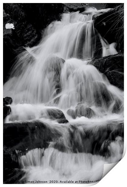 Snowdonia Waterfall Print by Simon Johnson