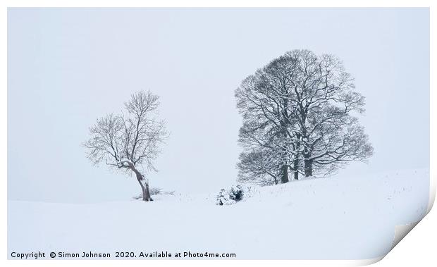 TYrees in snow Print by Simon Johnson