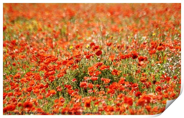 Poppy field Impressionist image Print by Simon Johnson