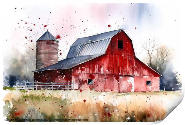 Red Barn and Silo Print by Robert Deering