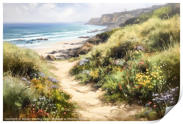Beach path and wildflowers Print by Robert Deering
