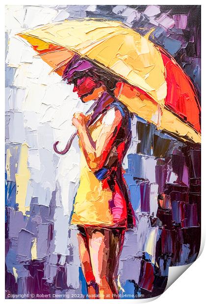young woman with umbrella Print by Robert Deering