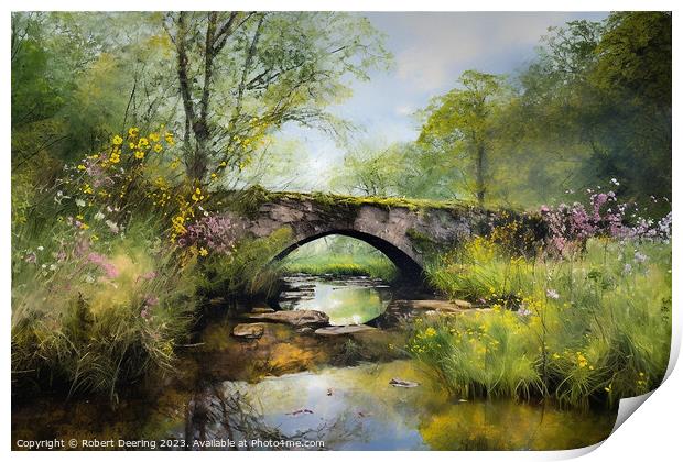Bridge Over Stream Print by Robert Deering