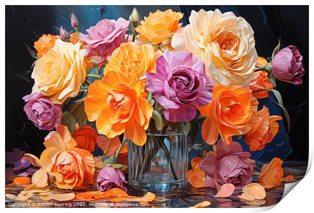 Silk Roses In Glass Print by Robert Deering