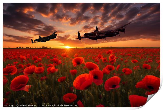 Sunset Skies, Lancaster Bombers Roar Print by Robert Deering