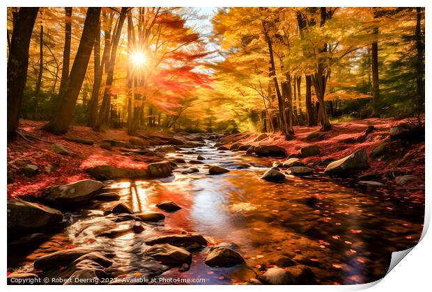 New England Fall Stream at Sunrise Print by Robert Deering