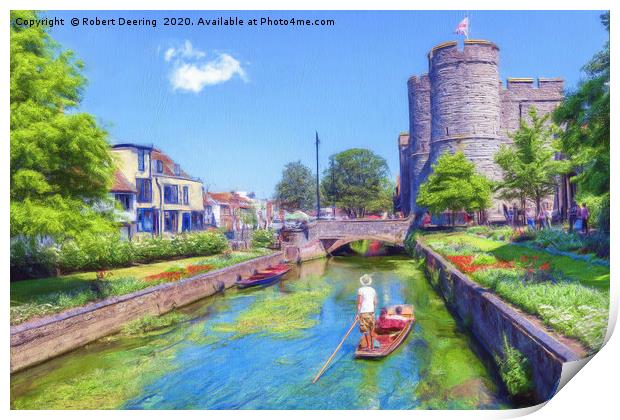 Punting on the river Stour Canterbury Print by Robert Deering