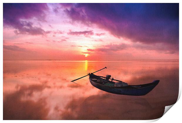 Asian fishing boat on a tranquil sea Print by Robert Deering