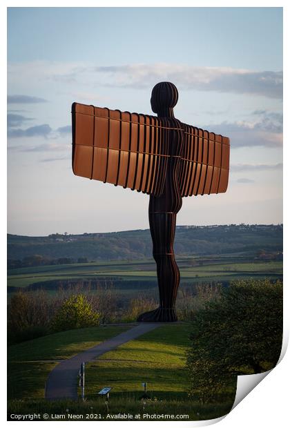 Golden Wings, Angel of the North Print by Liam Neon