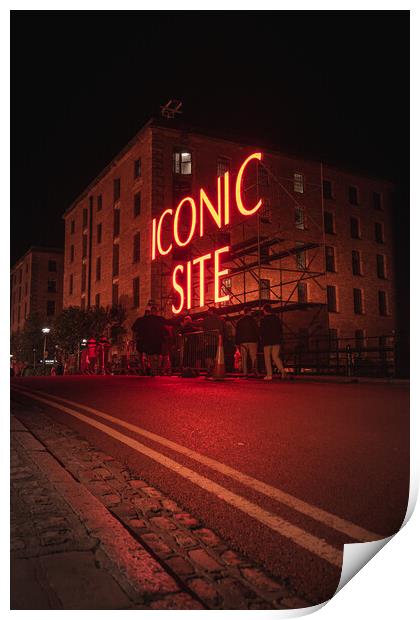 Iconic Site at Liverpool River of Light Trail Print by Liam Neon