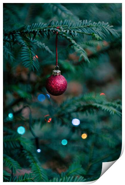 Caldy Christmas Tree Bauble Print by Liam Neon