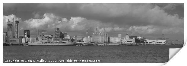 Black and White Liverpool Skyline Print by Liam Neon