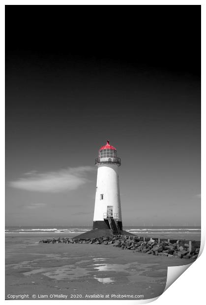 Black White and Red Point of Ayr Lighthouse Print by Liam Neon