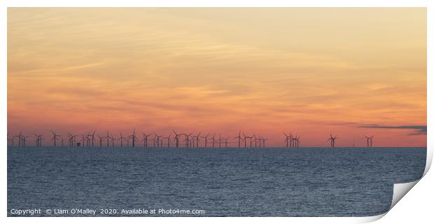 The Sun Sets over Burbo Bank Windfarm Print by Liam Neon