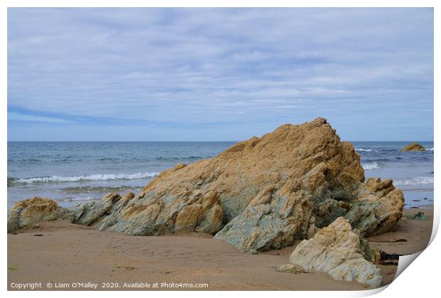 Rock Erupts Through the Sandy Beach, Towyn Farm, W Print by Liam Neon
