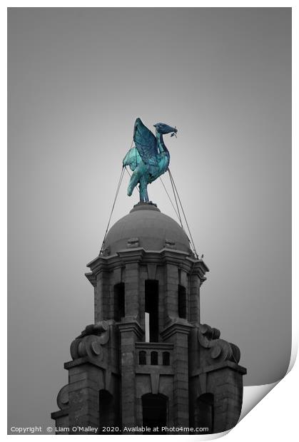 Liverpool Skyline Piercing Blue Liverbird Print by Liam Neon