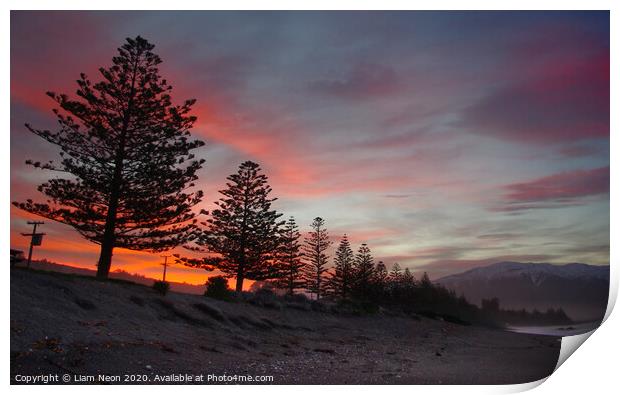 kaikoura Beach Sunset Print by Liam Neon