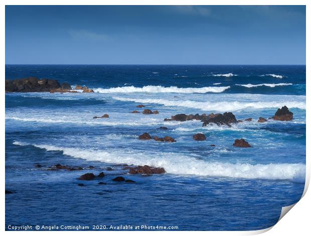Waves at Puerto de la Cruz Print by Angela Cottingham