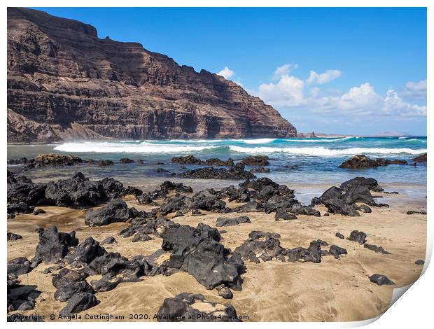 Beach at Orzola, Lanzarote Print by Angela Cottingham