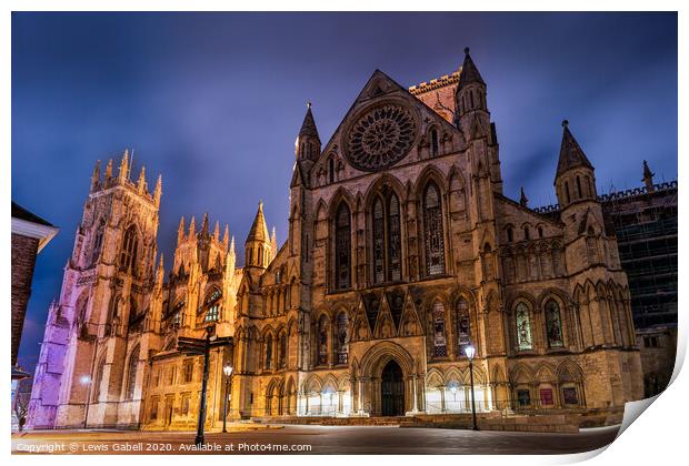 York Minster Cathedral illuminated at night Print by Lewis Gabell