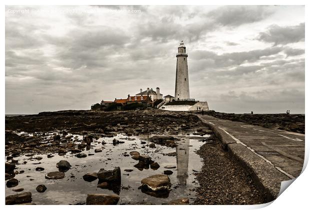 Moody Reflections of St Marys Lighthouse Print by Aimie Burley
