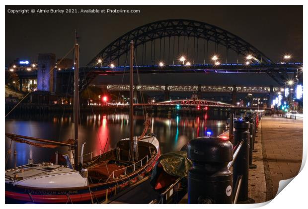 Tyne Bridges at Night Print by Aimie Burley